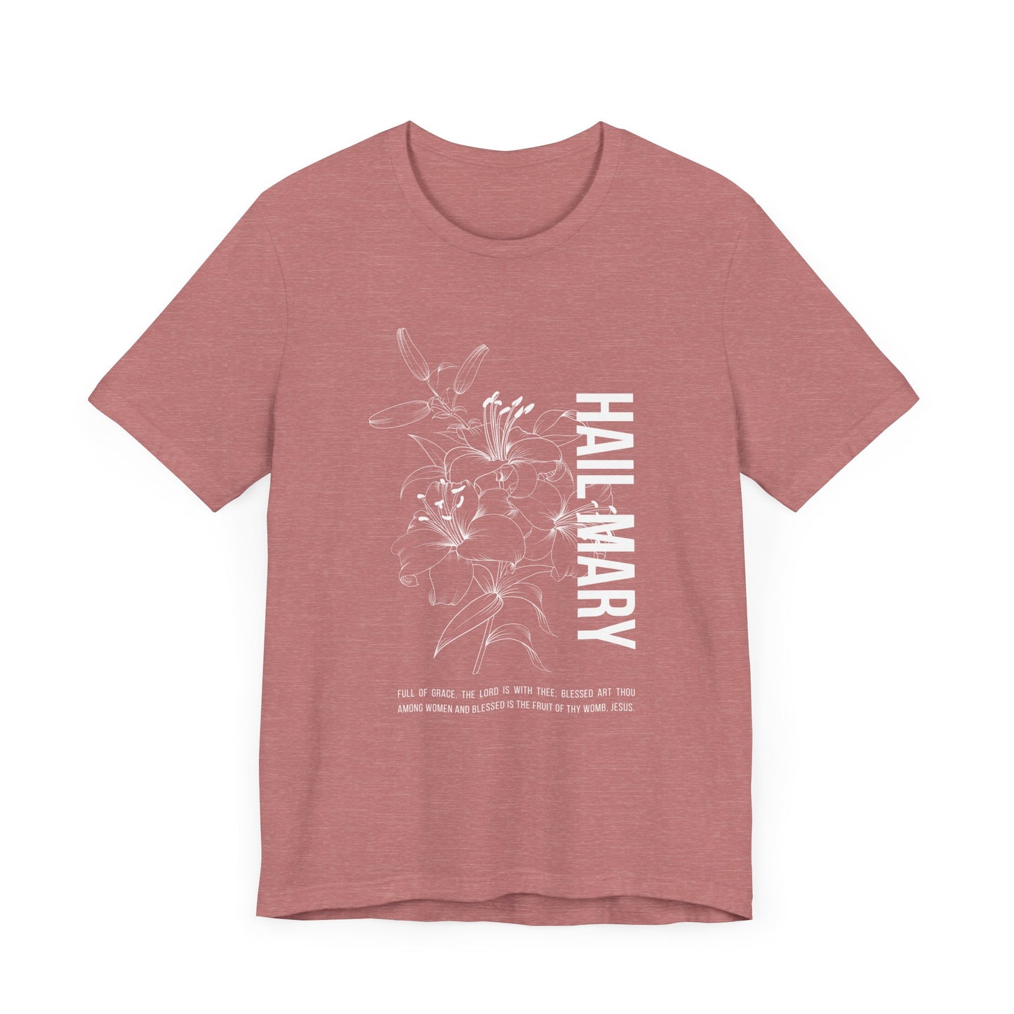 Hail Mary Street Catholic T-Shirt featuring Marian prayer design