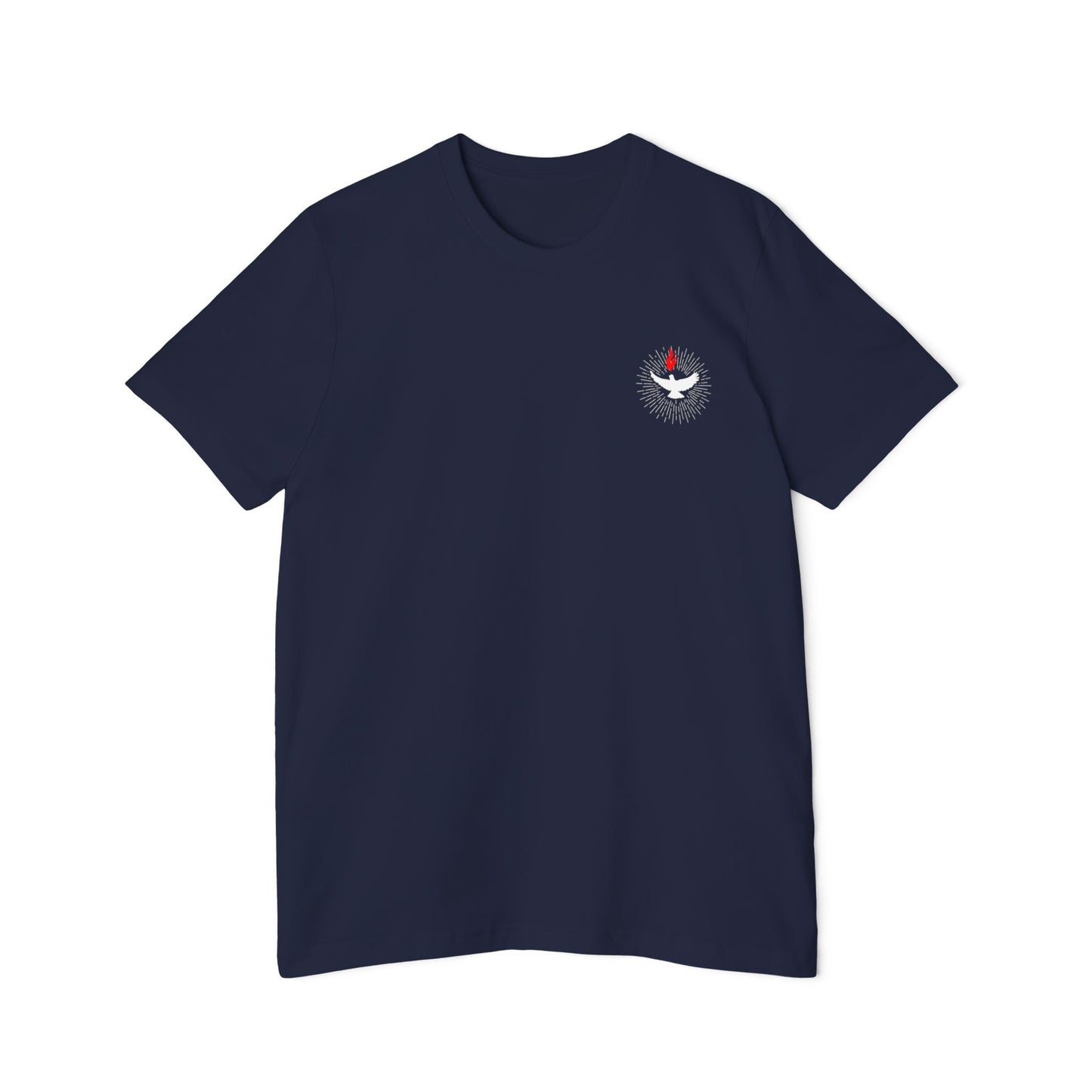 Veni Sancte Spiritus with pocket logo T-shirt, Made in USA