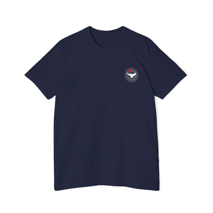 Veni Sancte Spiritus with pocket logo T-shirt, Made in USA